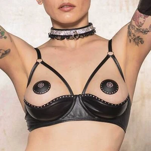 PATRICE CATANZARO Arie Büstenhebe-BH Wetlook Kunstleder Cage-BH KINKY GOTHIC - Picture 1 of 7