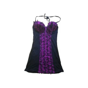 Frederick of Hollywood Black & Purple Underwire Cami With Lace + Bows Size Small - Picture 1 of 13