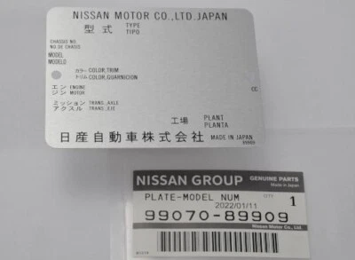 Nissan 99070-89909 Chassis Plate Model BLANK NO-NUMBERS Datsun NISSAN MOTOR BLEM - Image 1 of 4