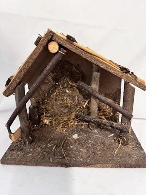 VTG Small Nativity Creche Rustic Manger Stable Wood & Hay 8.5”t X 9.5” Christmas - Image 1 of 4