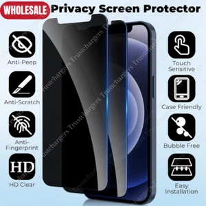 Wholesale Privacy Tempered Glass Screen Protector for iPhone 16 15 14 13 Pro Max - Picture 1 of 33