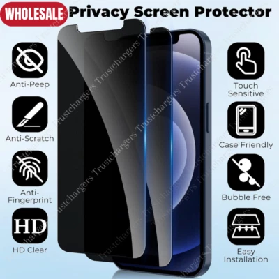 Wholesale Privacy Tempered Glass Screen Protector for iPhone 16 15 14 13 Pro Max - Image 1 of 4