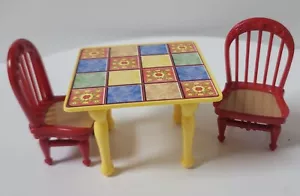 Fisher Price Loving Family Dollhouse Furniture Kitchen Table and Two Red Chairs - Picture 1 of 14