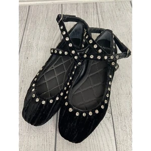 NWOB Free People Grace Gem Ballet Flats Ankle Strap Velvet Shoes Black Size 37 - Picture 1 of 8