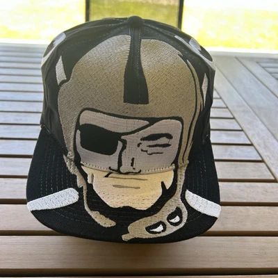Rare Oakland Raiders Big Face Logo Team NFL Snapback Hat Cap Black Dome - Bild 1 von 4