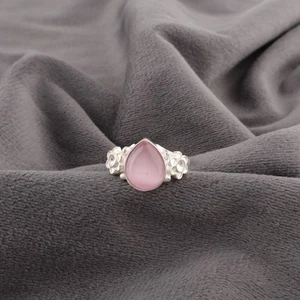 Anello fascia moglie dichiarazione occhio di gatto rosa originale pera gioielli argento sterling 925 - Foto 1 di 8