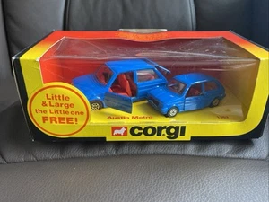 Juego pequeño y grande vintage 1981 CORGI 1353 Austin Metro Mettoy GB raro AW 795 - Imagen 1 de 10
