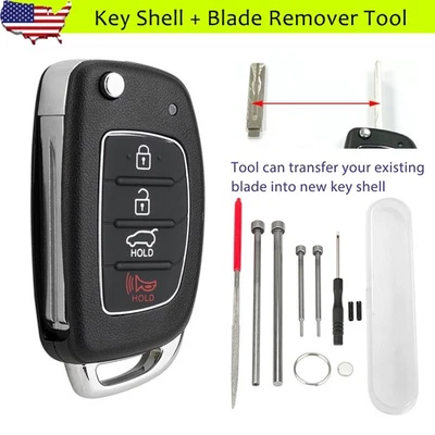 Flip Remote Key Shell & Blade Tool for 2014 2015 2016 2017 2018 Hyundai Sonata - Imagem 1 de 4