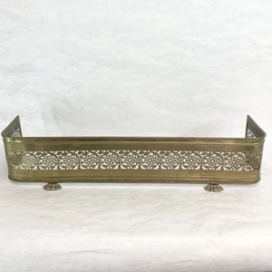 Antik Messing Kamin Fender durchbohrt Messing florales Design Löwentatze Füße 41 x 12 - Bild 1 von 8