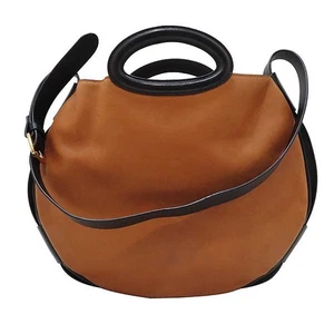 MARNI Brown Leather Black Trim Hobo Tote and Shoulder Bag - Picture 1 of 6