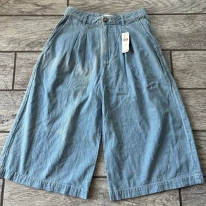 Pilcro Wide Leg Cropped Jeans Plissee High Rise Mina Chambray Culotte Gr. 26 - Bild 1 von 8