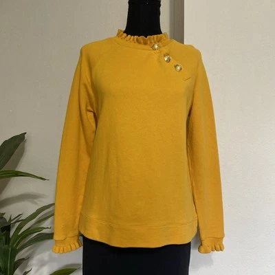 Talbots Pullover Sweatshirt Sz SP Mustard Gold Button Ruffle Soft Cotton Fall - Image 1 of 4