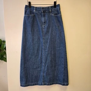 Vintage 90s Y2K Denim Midi Skirt Cottage Modest Womens 10 Blue Jean - Picture 1 of 9