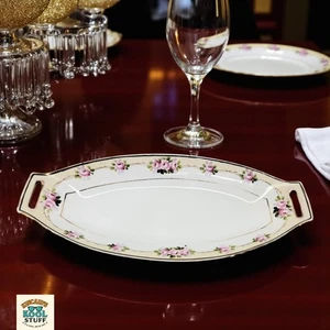 Nippon Antique Celery Platter Hand Painted Pink Roses Gold Trim 12" 1891-1921 - Picture 1 of 17