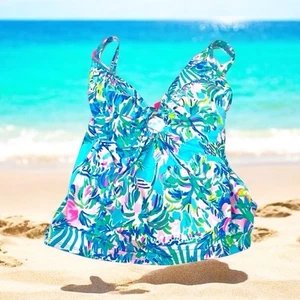 Lilly Pulitzer Brenta Tankini Top Size 8 Cabana Cocktail Blue Ibiza Bathing Suit - Picture 1 of 5