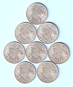 Australia.  1966 Silver 50 Cents x 8 Coins..  gEF - aU/UNC.   All with Lustre - Picture 1 of 2