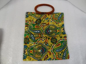 Vintage 60's Mod Purse Tote Hand Bag Folding Lined Nylon Tortoise Lucite Handle - Picture 1 of 12