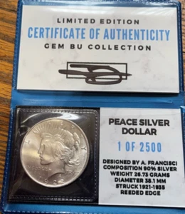 LIMITED EDITION SHOW STOPPER 1922 PEACE DOLLAR $ SUPERB GEM BU++COA SEALED - Picture 1 of 1