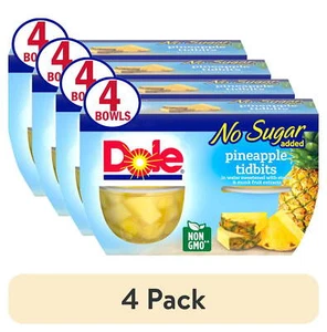 (4 pack) NSA Pineapple Tidbits Fruit Bowls, 4oz (4 Cups) - Picture 1 of 7