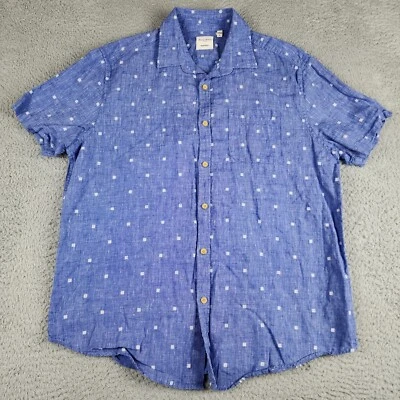 Murano Shirt Mens Large Blue Geometric Baird McNutt Linen Short Sleeve - Image 1 of 4