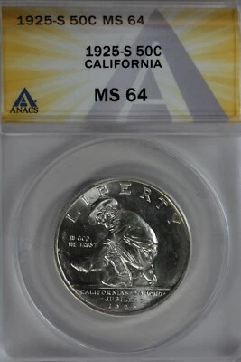 1925-S  .50   ANACS  MS 64  CALIFORNIA  Classic Silver Commemorative Coin - Image 1 of 2