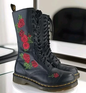 DR. MARTENS 1914 VONDA ROSE BESTICKT 14-AUGEN SCHWARZ LEDERSTIEFEL DAMEN US 7 - Bild 1 von 24