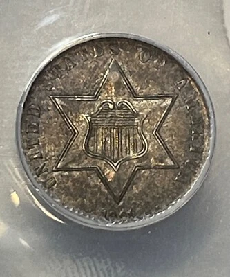 1861 Three Cent Silver - ANACS AU-55; Nicely Circulated Key Date! - Image 1 of 4