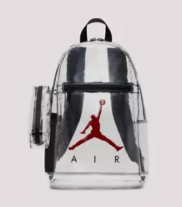 Jordan Jumpman Clear Backpack w/ Pencil Case - Black Red - School Bag - NEW - Picture 1 of 4