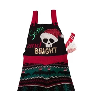 Eyeshadow Women's S Red Skull Santa Hat ugly Christmas Jumper Jumpsuit Knit NWT - Picture 1 of 13