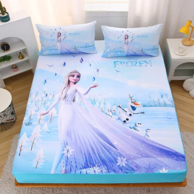 Frozen Princess Anna Elsa Fitted Sheet Bed Decor Set Single/Double/Queen Size