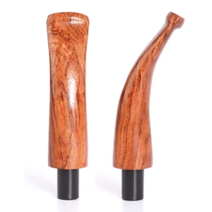 2x Rosewood Bent Tapered Mouthpiece Stem Replacement For Smoking Pipe 9mm Filter - Picture 1 of 10