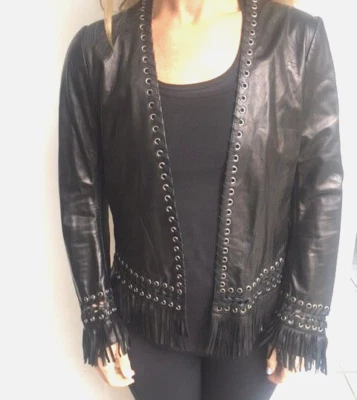 Chaqueta de cuero con flecos Sylvie Schimmel / Negra / PVP: $1,895.00 Foto 1 de 3