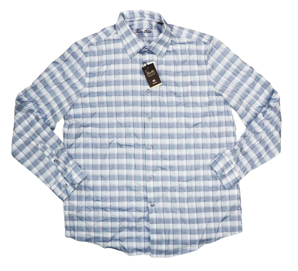 Tasso ELBA Mens Shirt Blue Size Small S Button Down Vala Dobby Plaid 245