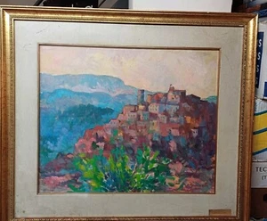 PINETTA GRAMOLA OLIO SU TAVOLA MONTEROSSO CALABRO QUADRO PAESAGGIO 80x70 CM - Imagen 1 de 10