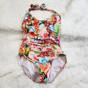Seafolly Australia bright colorful floral butterfly ruched one piece swimsuit 12 - Picture 1 of 9