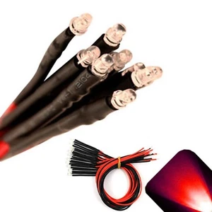 10 x LED rossi pre cablati 12v 3mm pre-cablati 12 volt DC LED auto 10v 11v 13v 14v 15v - Foto 1 di 1