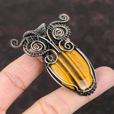 Oferta de dia das mulheres cobre olho de tigre pedra exclusiva nova joia pingente envolto em fio - Imagem 1 de 4