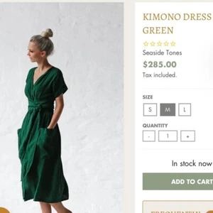SEASIDE TONES 100% Linen Kimono Dress Wrap Front Pockets Made in Poland M? NEW - Picture 1 of 17
