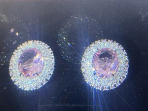4Carat / 8 CTW Cherry Blossom Pink Lab Diamond Stud Earrings,three halo earrings - Picture 1 of 5