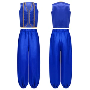 Kids Boys Fairytale Cosplay Dress Up Golden Braided Vest+Elastic Waistband Pants - Picture 1 of 76
