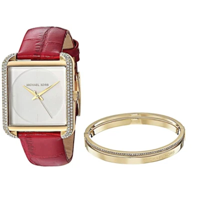 JUEGO DE 2 PIEZAS MICHAEL KORS ORO LAGO S/ACERO RELOJ CRISTALES + BRAZALETE PULSERA MK3829 Foto 1 de 4