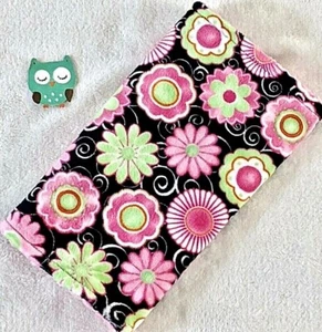Handcrafted Pink Flower Minky Print & Pink Minky Bubble Baby Burp Cloth - Picture 1 of 2