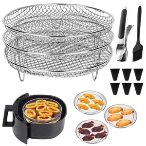 3-lagiges Luftfritteusen-Gestell Edelstahl-Airfritteusenkorb Air Fryer Grillrost - Bild 1 von 12