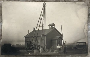 CYCLONE DRILL CO Drilling Rig Car School House Orrville Ohio RPPC Postcard B689 - Picture 1 of 3