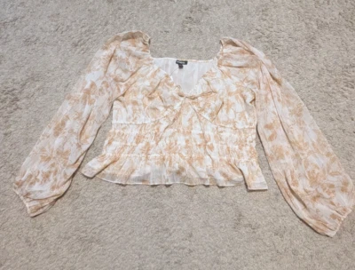 Top Express Babydoll Talla L Floral Pájaros Calado Festival Boho Corbata Delantera Toile Foto 1 de 4