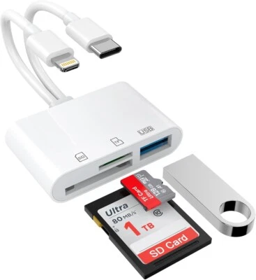 5-in-1 Memory Card Reader - USB C & Lightning to SD/TF/OTG for Micro SD/SDHC/MMC - Image 1 of 4