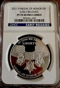 2011 MEDAL OF HONOR Silver Dollar NGC PR70💥FLAWLESS QUALITY💥EARLY RELEASE! - Picture 1 of 4