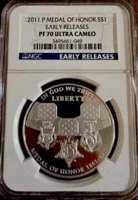 2011 MEDAL OF HONOR Silver Dollar NGC PR70💥FLAWLESS QUALITY💥EARLY RELEASE! - Image 1 of 4