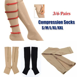 Zipper Compression Socks 1-6Pairs Calf Knee High Open Toe Compression Stockings - Picture 1 of 19