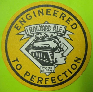 RAILYARD ALE, ENGINEERED Beer COASTER Mat w/ TRAIN Wynkoop, Denver COLORADO 1997 - Picture 1 of 2